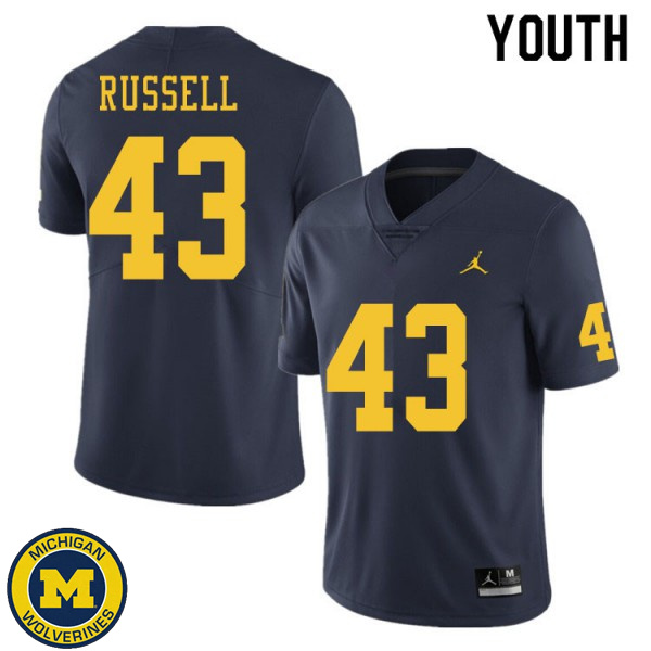 Youth University of Michigan #43 Andrew Russell Navy Replica Game Jersey